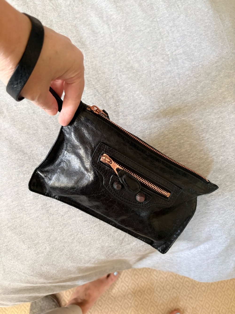 Balenciaga Black Leather Wristlet Clutch with Rose Gold Hardware - Picture 11 of 13